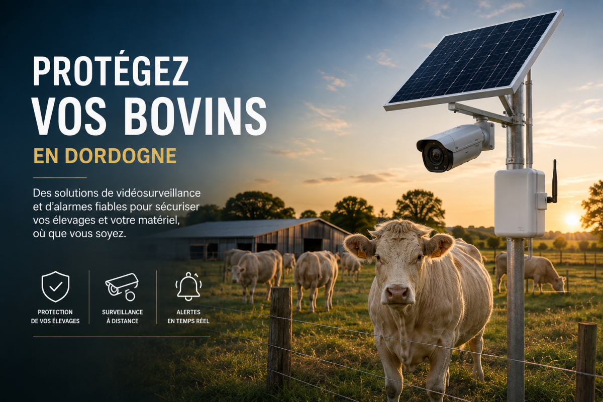 Protection par camera et alarme des bovin et eleveur en dordogne
